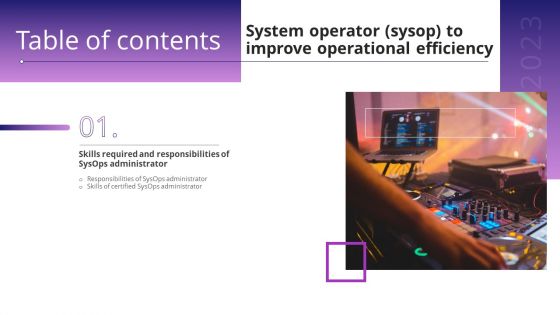 Table Of Contents System Operator Sysop To Improve Operational Efficiency Demonstration PDF