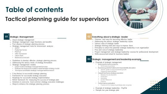 Table Of Contents Tactical Planning Guide For Supervisors Graphics PDF