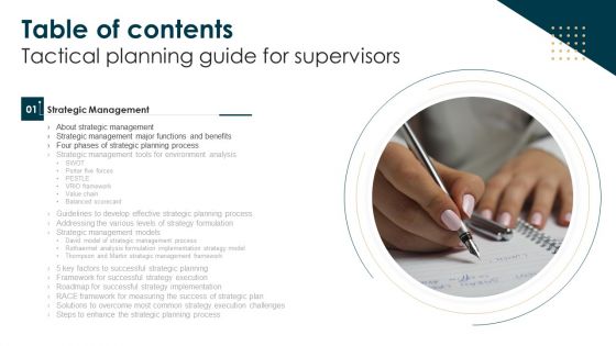 Table Of Contents Tactical Planning Guide For Supervisors Value Infographics PDF