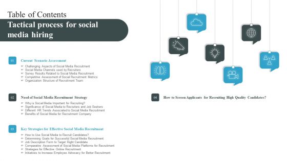 Table Of Contents Tactical Process For Social Media Hiring Professional PDF