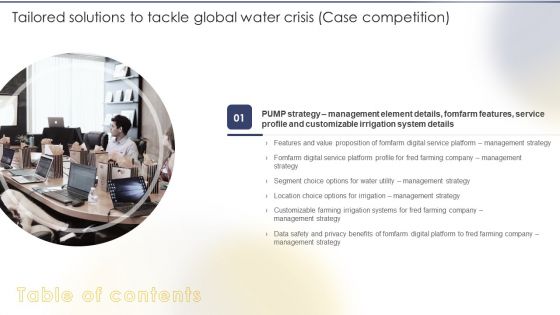 Table Of Contents Tailored Solutions To Tackle Global Water Crisis Case Competition Slide Formats PDF