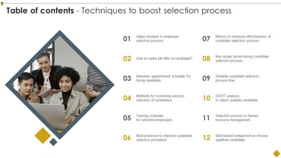 Table Of Contents Techniques To Boost Selection Process Inspiration PDF