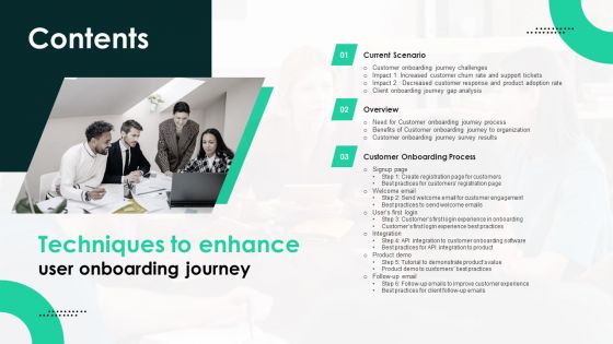 Table Of Contents Techniques To Enhance User Onboarding Journey Infographics PDF