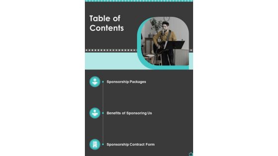 Table Of Contents Television Program Sponsorship Proposal One Pager Sample Example Document Table Of Contents Television Program Sponsorship Proposal One Pager Sample Example Document