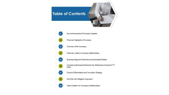 Table Of Contents Template 50 One Pager Documents