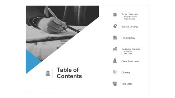 Table Of Contents Testimonials Ppt PowerPoint Presentation Gallery Portfolio