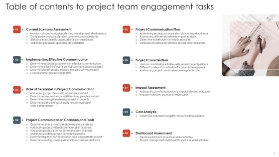 Table Of Contents To Project Team Engagement Tasks Download PDF