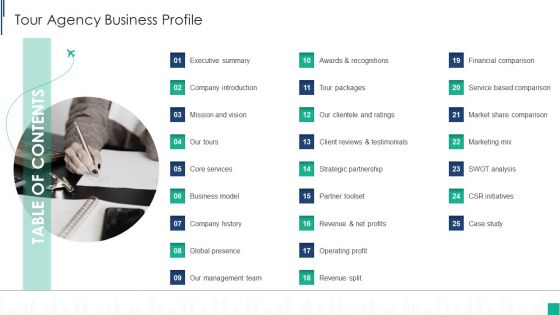 Table Of Contents Tour Agency Business Profile Topics PDF