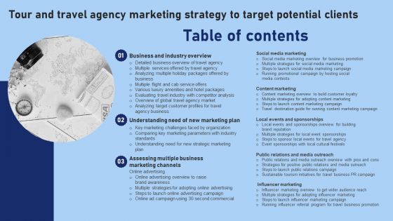 Table Of Contents Tour And Travel Agency Marketing Strategy To Target Potential Clients Rules PDF