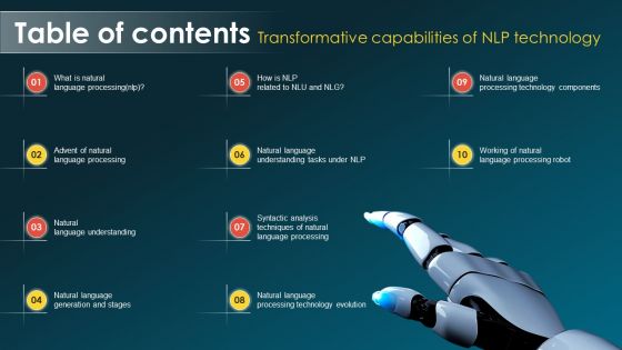 Table Of Contents Transformative Capabilities Of NLP Technology Portrait PDF