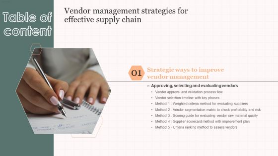 Table Of Contents Vendor Management Strategies For Effective Supply Chain Slide Microsoft PDF Table Of Contents Vendor Management Strategies For Effective Supply Chain Slide Microsoft PDF