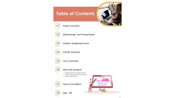 Table Of Contents Visual Design Project Proposal One Pager Sample Example Document