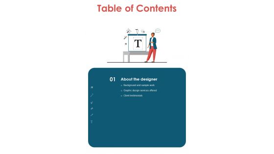 Table Of Contents Visual Design Services Proposal One Pager Sample Example Document Table Of Contents Visual Design Services Proposal One Pager Sample Example Document