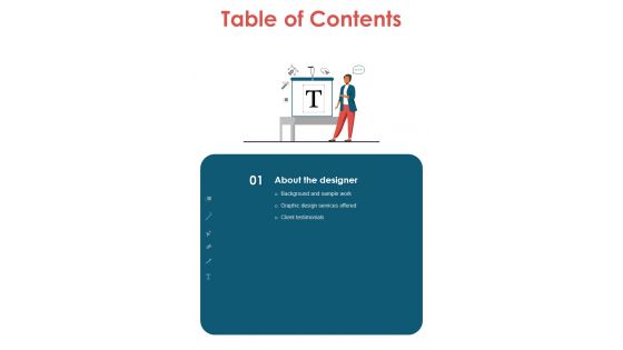 Table Of Contents Visual Design Services Proposal One Pager Sample Example Document