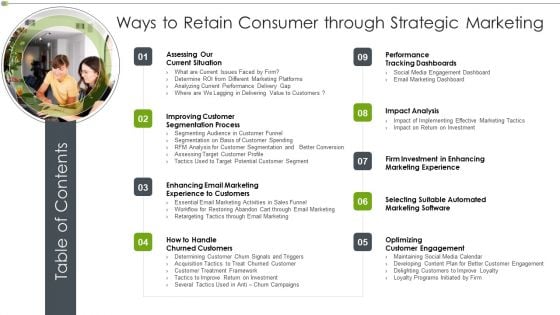 Table Of Contents Ways To Retain Consumer Through Strategic Marketing Elements PDF