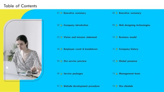 Table Of Contents Web Design And Development Company Profile Template PDF