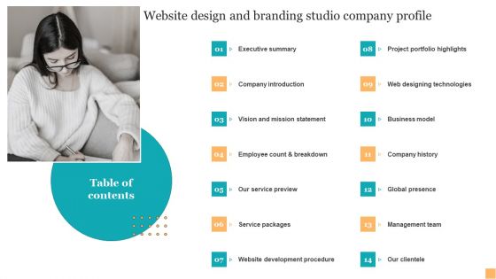 Table Of Contents Website Design And Branding Studio Company Profile Topics PDF