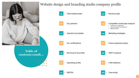 Table Of Contents Website Design And Branding Studio Company Profile Topics PDF