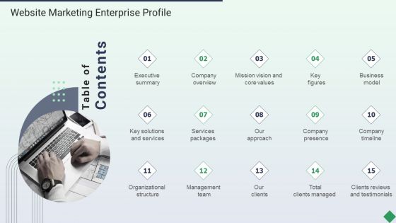 Table Of Contents Website Marketing Enterprise Profile Ppt PowerPoint Presentation Icon Vector PDF