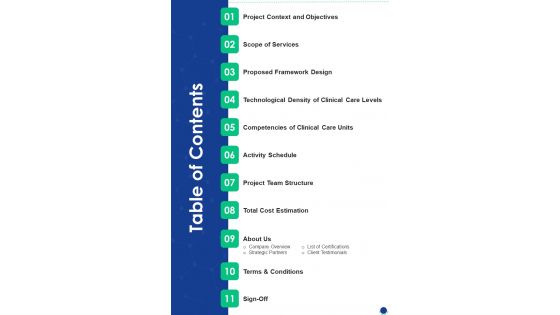 Table Of Contents Wireless Healthcare Devices Proposal One Pager Sample Example Document Table Of Contents Wireless Healthcare Devices Proposal One Pager Sample Example Document