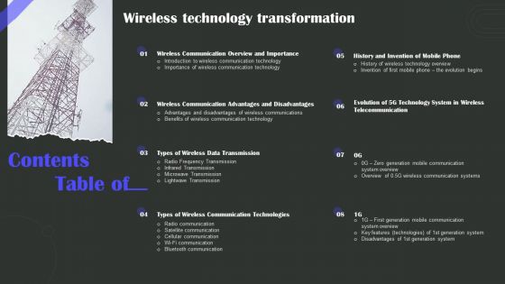 Table Of Contents Wireless Technology Transformation Introduction PDF