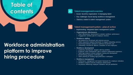 Table Of Contents Workforce Administration Platform To Improve Hiring Procedure Information PDF Table Of Contents Workforce Administration Platform To Improve Hiring Procedure Information PDF