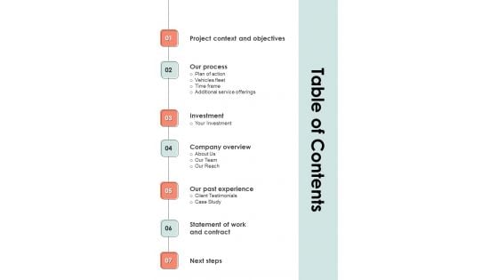 Table Of Contents Workforce Commute Solutions One Pager Sample Example Document Table Of Contents Workforce Commute Solutions One Pager Sample Example Document