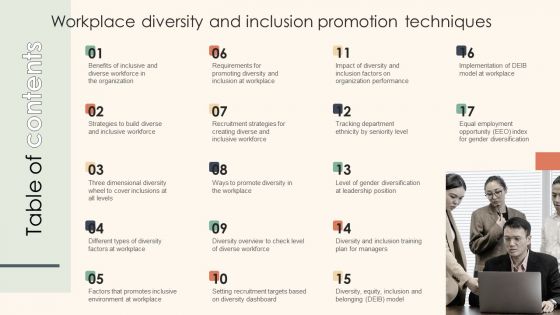 Table Of Contents Workplace Diversity And Inclusion Promotion Techniques Professional PDF