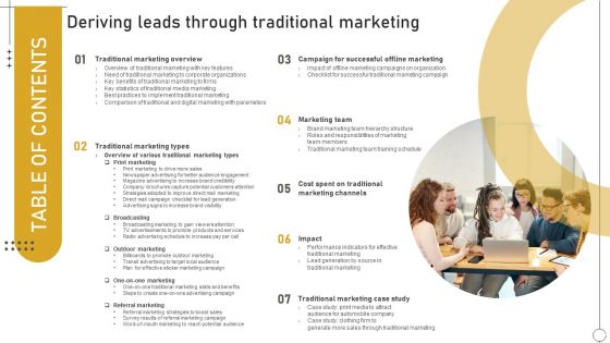 Table Of Contnets Deriving Leads Through Traditional Marketing Elements PDF