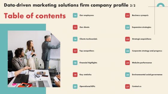 Tables Of Contents Data Driven Marketing Solutions Firm Company Profile Microsoft PDF