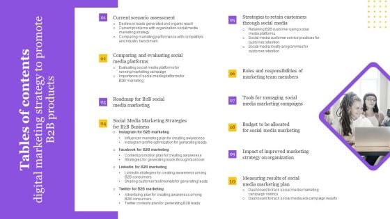 Tables Of Contents Digital Marketing Strategy To Promote B2B Products Rules PDF Tables Of Contents Digital Marketing Strategy To Promote B2B Products Rules PDF