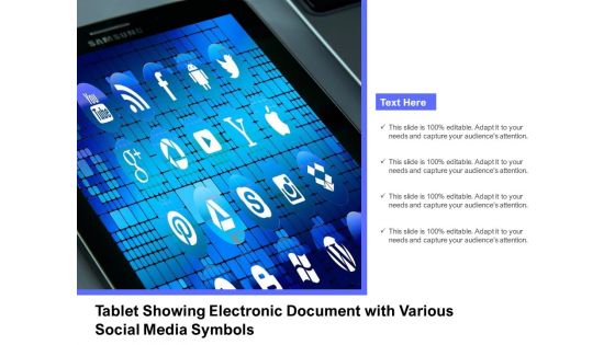 Tablet Showing Electronic Document With Various Social Media Symbols Ppt PowerPoint Presentation Gallery Pictures PDF