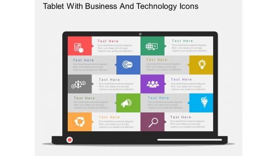 Tablet With Business And Technology Icons Powerpoint Template