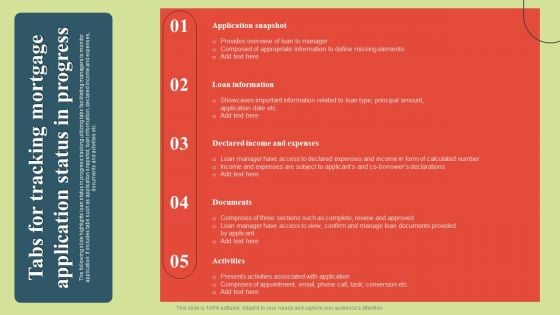 Tabs For Tracking Mortgage Application Status In Progress Themes PDF