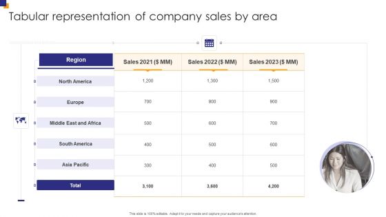 Tabular Representation Of Company Sales By Area Topics PDF