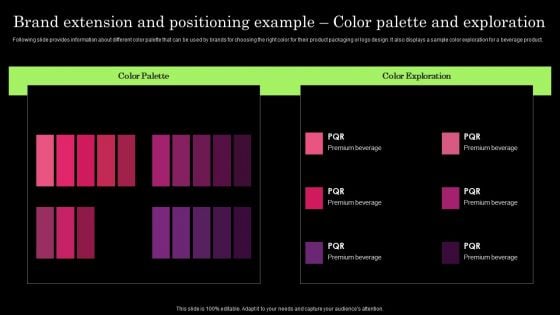 Tactical Brand Extension Launching Brand Extension And Positioning Example Color Elements PDF