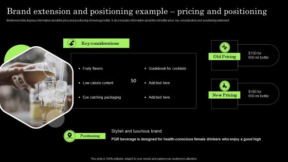 Tactical Brand Extension Launching Brand Extension And Positioning Example Pricing Infographics PDF