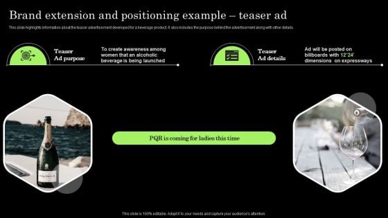 Tactical Brand Extension Launching Brand Extension And Positioning Example Teaser Ad Infographics PDF