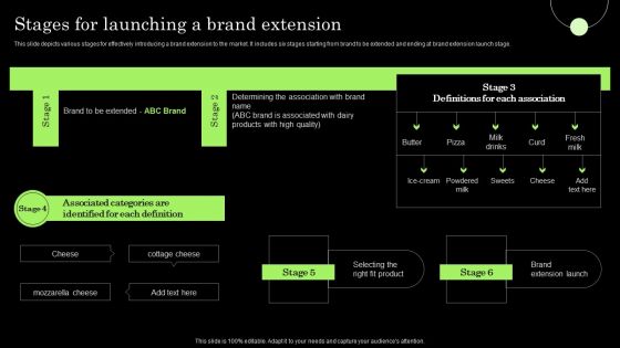 Tactical Brand Extension Launching Stages For Launching A Brand Extension Themes PDF