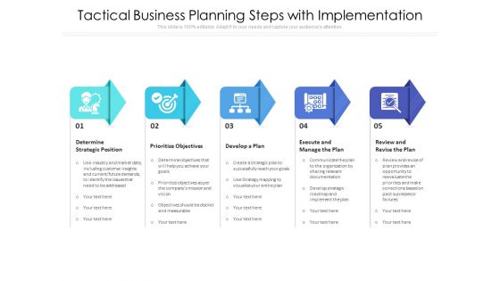 Tactical Business Planning Steps With Implementation Ppt PowerPoint Presentation Icon Show PDF