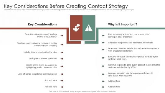 Tactical Communication Plan Key Considerations Before Creating Contact Strategy Clipart PDF