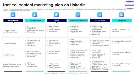 Tactical Content Marketing Plan On Linkedin Template PDF Tactical Content Marketing Plan On Linkedin Template PDF