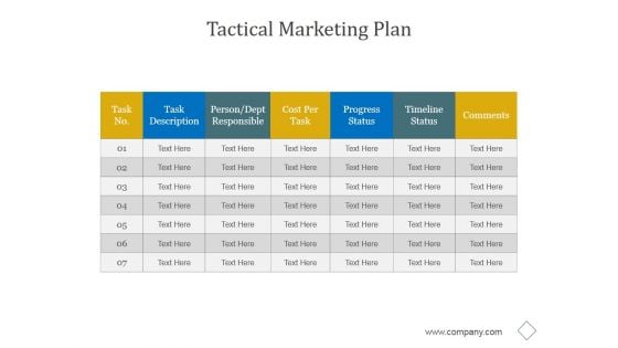 Tactical Marketing Plan Ppt PowerPoint Presentation Infographic Template