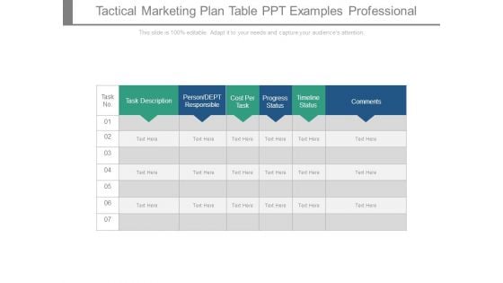 Tactical Marketing Plan Table Ppt Examples Professional