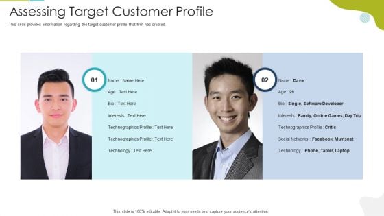 Tactical Marketing Strategy For Customer Engagement Assessing Target Customer Profile Brochure PDF