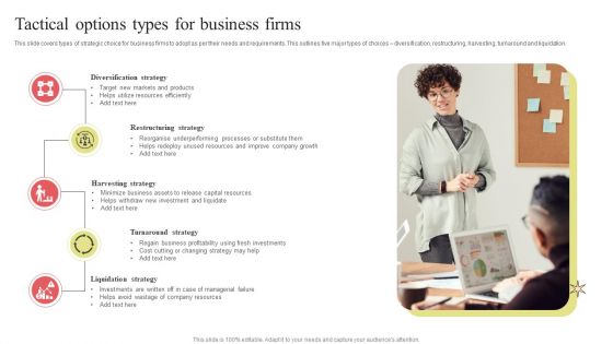 Tactical Options Types For Business Firms Icons PDF