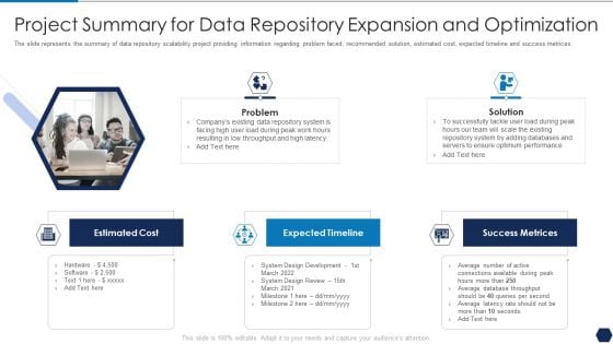 Tactical Plan For Upgrading DBMS Project Summary For Data Repository Expansion And Optimization Graphics PDF