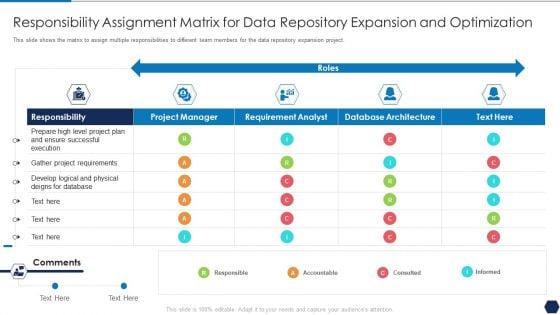 Tactical Plan For Upgrading DBMS Responsibility Assignment Matrix For Data Repository Expansion And Optimization Information PDF