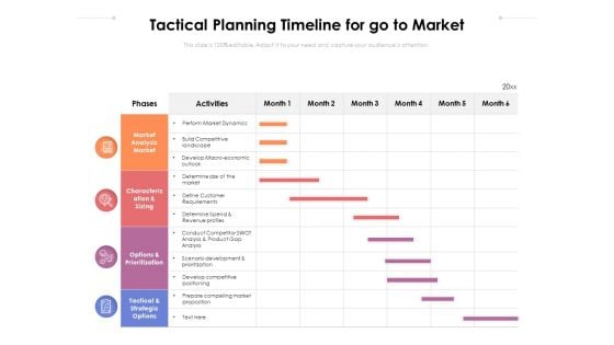Tactical Planning Timeline For Go To Market Ppt PowerPoint Presentation Infographics Files PDF Tactical Planning Timeline For Go To Market Ppt PowerPoint Presentation Infographics Files PDF