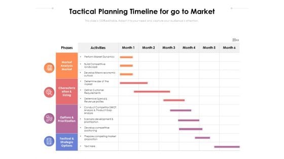 Tactical Planning Timeline For Go To Market Ppt PowerPoint Presentation Infographics Files PDF